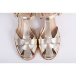 Sandalia de Couro Salto Bloco Dourado Ref. 09922.09903