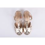 Sandalia de Couro Salto Bloco Dourado Ref. 09922.09903