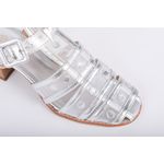 Sandalia de Couro Salto Bloco Tela Prata Ref. 09982.09973