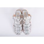 Sandalia de Couro Salto Bloco Tela Prata Ref. 09982.09973