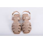 Sandalia de Couro Salto Bloco Amendoa Ref. 09422.09992