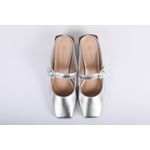 Mule Couro com Salto Bloco Prata Ref. 09491.09952