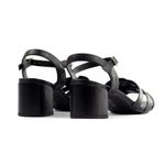 Sandalia Salto Bloco Couro Tiras Pretas Ref 09991.09962