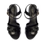 Sandalia Salto Bloco Couro Tiras Pretas Ref 09991.09962