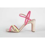 Sandália Salto Dourado Mestiço Couro Rosa Pink Ref. 09941.09412