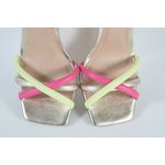 Sandália Salto Dourado Mestiço Couro Rosa Pink Ref. 09941.09412