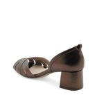 Peep Toe Média Couro Fruges Café Metalizada 