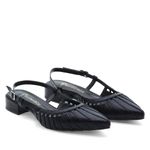 Scarpin Salto Baixo Couro Mende Preto Cristal