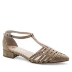 Scarpin salto baixo couro Nobuck Amiens Taupe