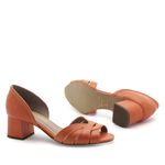 Peep Toe Média Couro Fruges Coral