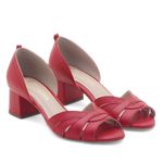 Peep Toe Média Couro Fruges Vermelho