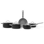 Kit Jogo Conjunto de Panelas 5 Peças Curry Brinox Antiaderente em Alumúnio com Tampa de Vidro Preto
