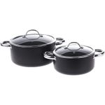 Kit Jogo Conjunto de Panelas 5 Peças Curry Brinox Antiaderente em Alumúnio com Tampa de Vidro Preto