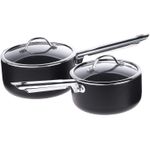 Kit Jogo Conjunto de Panelas 5 Peças Curry Brinox Antiaderente em Alumúnio com Tampa de Vidro Preto
