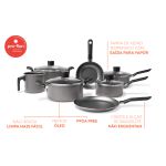 Jogo de Panelas com 7 Peças Garlic Brinox Antiaderente com Tampas de Vidro - Cor Grafite
