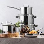 Jogo de Panelas 5 peças em Aço Inox com Tampa de Vidro Brinox Palazzo Funciona em Fogão de Indução