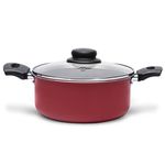 Jogo Conjunto De Panelas Brinox Ruby Vermelho 5 Peças Antiaderente com Tampa de Vidro