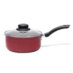 Jogo Conjunto De Panelas Brinox Ruby Vermelho 5 Peças Antiaderente com Tampa de Vidro