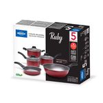 Jogo Conjunto De Panelas Brinox Ruby Vermelho 5 Peças Antiaderente com Tampa de Vidro