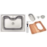 Cuba de Sobrepor Tramontina Morgana em Aço Inox Acetinado 69x49cm com Válvula Dosador de Sabão Tábua e Cesto