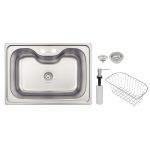 Cuba Sobrepor Tramontina Morgana 60 FX Aço Inox Acetinado com Válvula, Dosador Sabão e Cesta 69x49cm