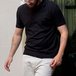 POLO TRICOT LEVE JAQUARD PRETO