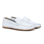Mocassim Driver Masculino Branco em Couro Casual Slip On