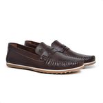 Mocassim Driver Masculino Cafe em Couro Casual Slip On 
