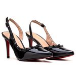 Scarpin Salto Fino Preta Sola Vermelha