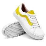 Tênis Casual Pietra Branco listra Amarela KCShoes