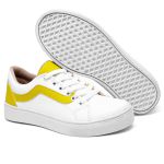 Tênis Casual Pietra Branco listra Amarela KCShoes