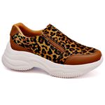 Tênis Casual Chuncky Zíper Onça Caramelo Sola Tratorada KCShoes