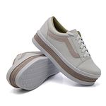 Tênis Casual Listra Sola Alta Branco com Rosê DKShoes