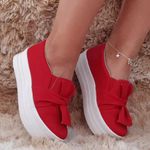 Slip On Laço Sola Alta Vermelho DKShoes