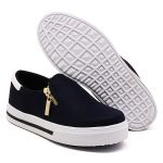 Slip On Zíper Azul Marinho Verniz Branco DKShoes