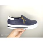 Slip On Zíper Azul Marinho Verniz Branco DKShoes