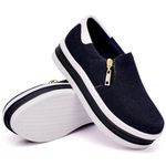 Slip On Zíper Sola Alta Jeans Verniz Branco DKShoes