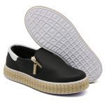 Slip On Zíper Preto Verniz Branco Corda DKShoes