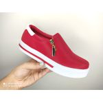 Slip On Zíper Vermelho Verniz Branco DKShoes