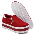 Slip On Zíper Sola Alta Vermelho Verniz Branco DKShoes