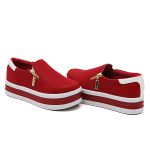 Slip On Zíper Sola Alta Vermelho Verniz Branco DKShoes