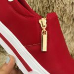 Slip On Zíper Vermelho Verniz Branco DKShoes