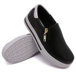 Slip On Zíper Preto Verniz Branco DKShoes