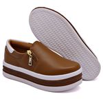 Slip On Zíper Sola Alta Caramelo Verniz Branco DKShoes