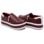 Slip On Zíper Sola Alta Marsala Verniz Branco DKShoes