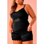 Baby Doll Ritati Plus Size em Liganete e Renda Preto