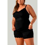 Baby Doll Ritati Plus Size em Liganete e Renda Preto