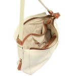 Bolsa Feminina Couro Legitimo Sacola Hobo Média Off white com Detalhes Caramelo Metais Dourados