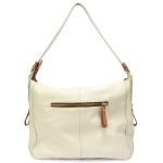 Bolsa Feminina Couro Legitimo Sacola Hobo Média Off white com Detalhes Caramelo Metais Dourados