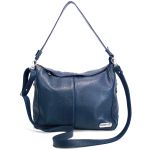 Bolsa Feminina Couro Legitimo Sacola Hobo Média Azul